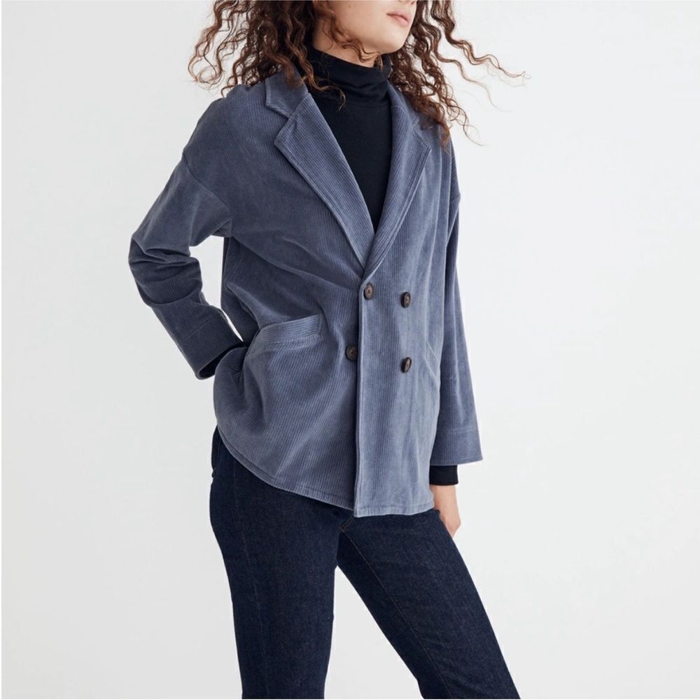 Madewell Knit Corduroy Redford Blazer In Sunfaded Indigo Size S